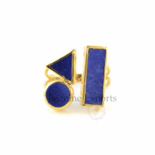 Atacado Flat Multi Gemstone Lapis Lazuli Gold Mais de 925 Sterling Silver Ring Fornecedores